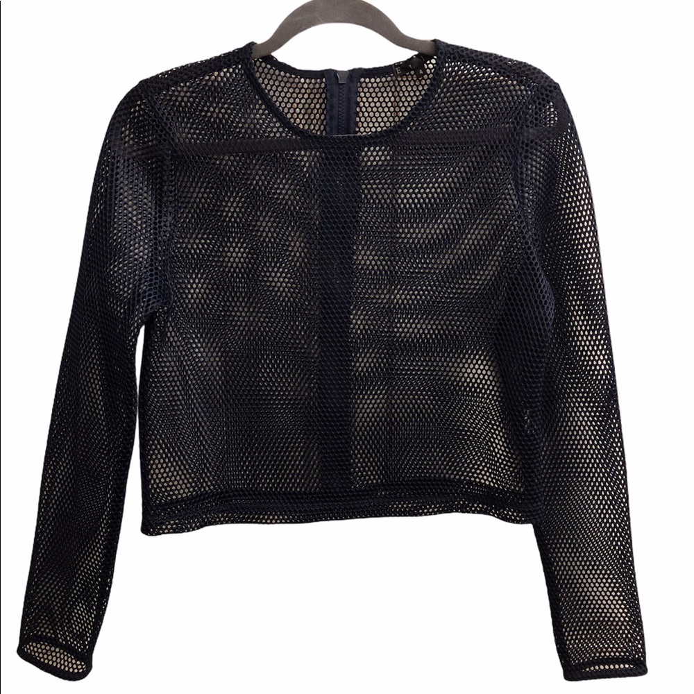 Navy Long Sleeve Hole Crop Shirt